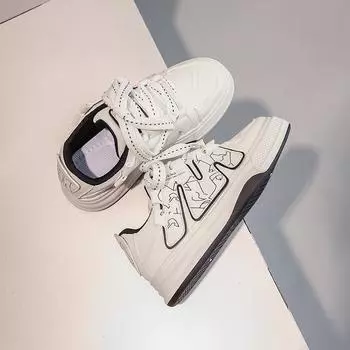 Корейская версия повседневных спортивных кроссовок, дышащие, 2024, новые модные универсальные удобные туфли на плоской подошве для женщин, осеннее время 35 чёрный