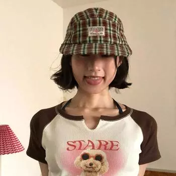 Корейская версия дизайна контрастных цветов клетчатые бейсболки для женщин летняя повседневная универсальная нишевая ретро 5-панельная мужская шляпа 56-58cm зелёный