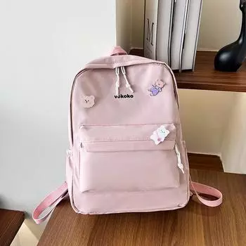 Korean version ins large-capacity women s simple backpack 2024 autumn new solid color nylon cloth shoulder oblique span bag розовый