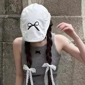 Корейская версия Ins Sweet Bow Print Forward Hats для женщин Весна и лето Путешествия Солнцезащитные Повседневные Универсальные Ретро Береты 56-58cm белый