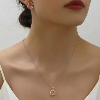 Korean version Korean small fresh and sweet earrings necklace set simple inlaid zircon stud earrings niche design collarbone chain