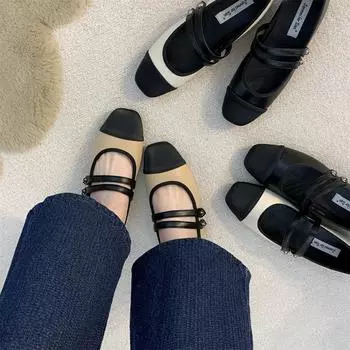 Корейская версия женских туфель с юбками Туфли Мэри Джейн Туфли Xiaoxiangfeng на плоской подошве Французские вечерние туфли Весенние женские туфли Кожаные туфли 35