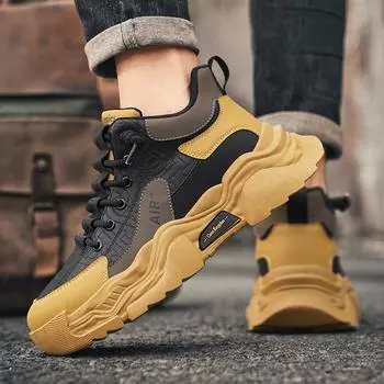 Korean version of autumn fashion personalized platform shoes medium help men color matching casual Martin shoes outdoor retro trendy shoes 39