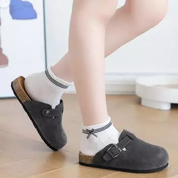 Korean version of children s boken shoes 2025 winter new cork boys shoes retro girls casual children s toe flip slippers 26 чёрный