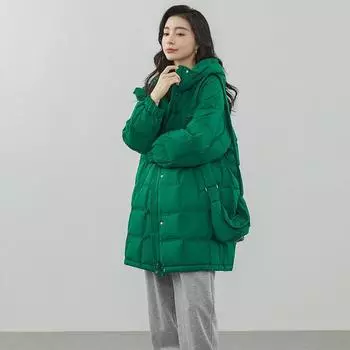 Korean Version of Down Jacket Women s 2025 New Winter Casual Medium and Long White Duck Down Loose Hooded with Bag S