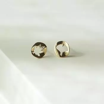 Korean Version of Earrings, Asymmetrical Round Hollow Tree Leaf Earrings, Earrings, Earrings, Cold Style