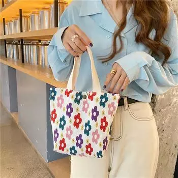 Korean version of fashion canvas bag Internet celebrity small fresh bento bag casual literary temperament handbag красный