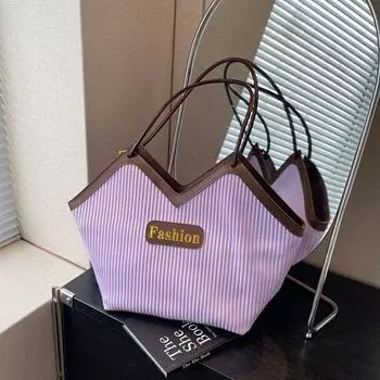 Korean version of fashion contrasting colors large-capacity tote bag women s 2024 new casual shoulder bag commuter striped women s bag чёрный