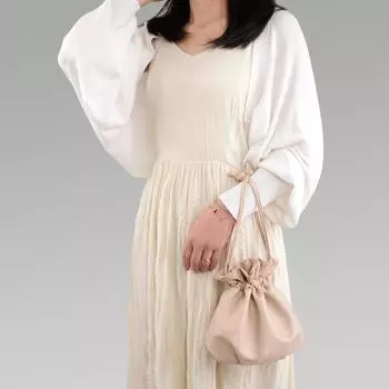 Korean version of fashion drawstring bucket bag Internet celebrity casual cute high sense shoulder bag foreign style PU leather solid color messenger белый