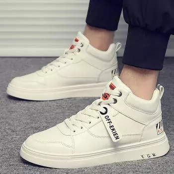 Korean version of fashion flats, four seasons students solid color lace-up casual board shoes, men s outdoor high-top shoes 39