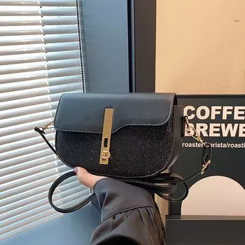 Korean version of fashion handbag 2024 summer new women s bag foreign style casual shoulder bag personalized messenger saddle bag tide чёрный