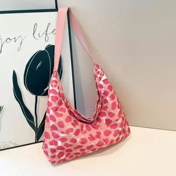 Korean version of fashionable large-capacity backpack women s new simple canvas bag leopard print commuter shoulder crossbody armpit bag розовый