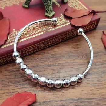 Korean version of fashionable silver girls bell bracelet, transfer bead bracelet, round head, simple and versatile bracelet with jewelry
