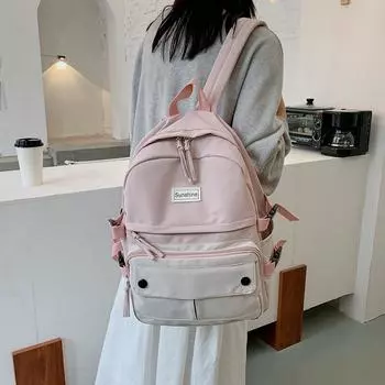 Корейская версия холщового рюкзака для учеников младших классов средней школы Харадзюку, вместительный дорожный рюкзак, модный контрастный рюкзак для девочек жёлтый