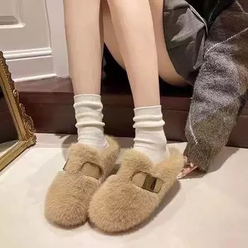 Korean version of high-end bag head Mao Mao slippers women s 2024 autumn and winter new Internet celebrity comfortable and versatile fashion wa 35
