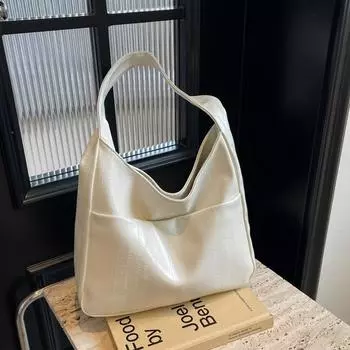 Корейская версия большой вместительной сумки подмышкой для женщин 2024 года, новая высококачественная фактурная сумка-тоут, универсальная сумка через плечо для поездок на работу чёрный