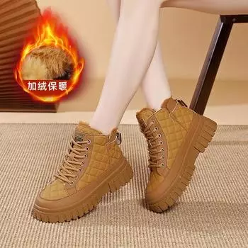 Korean version of platform boots women s winter velvet warm high-top ins tide student leisure sports cotton shoes 35 серый