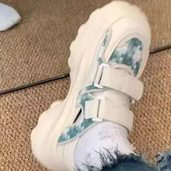 Korean version of platform sports sandals women s 2024 summer new Velcro hollow breathable dad shoes casual Roman shoes 35 светло-зеленый