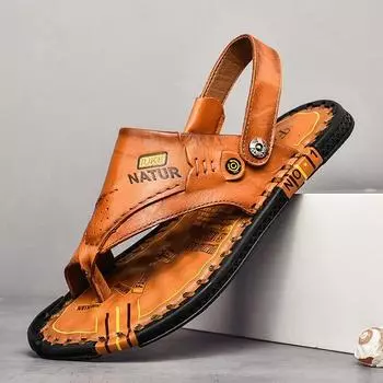 Korean version of sandals men s 2025 summer men s casual cool slippers pinch feet beach shoes soft sole comfortable shoes 38 коричневый