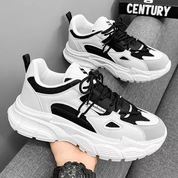 Korean version of simple Japanese juvenile sense campus simple sports shoes thick sole leather surface breathable comfortable mesh shoes men s shoes 39