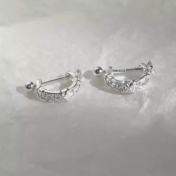 Korean version of simple silver needle zircon stud earrings women s light luxury niche high-end ins earbone nails screws buckle earrings new 925 Silver Needle