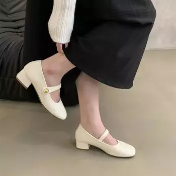Korean version of the light mouth single shoes women s middle heel 2024 autumn models ancient French evening breeze gentle fairy temperament thick 35 чёрный
