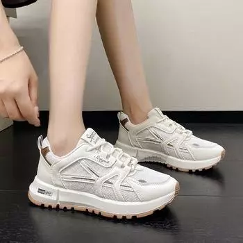 Korean version of the new dad shoes women s 2024 autumn students lightweight running sports thick sole heightening casual white shoes 35 хаки