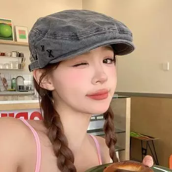 Корейская версия новых ретро-вымытых беретов, весенне-летняя мода, универсальные шляпы с небольшими передними полями для женщин 56-58cm чёрный