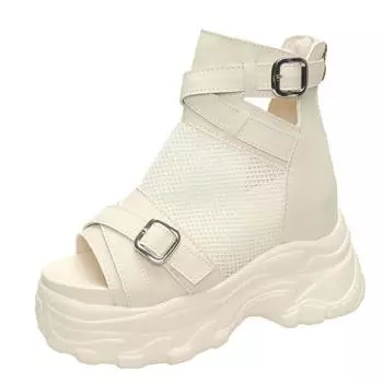 Korean version of the super High classic fish mouth booties Thick with the stage high heel boots fashion Women s Sandals 10cm 34 бежевый