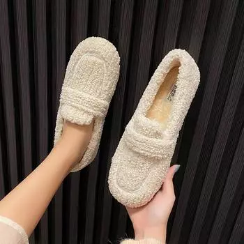 Korean version of velvet warm fluffy shoes, new women s Doudou shoes in autumn and winter, soft-soled flat-heeled cotton ladyshoes 33