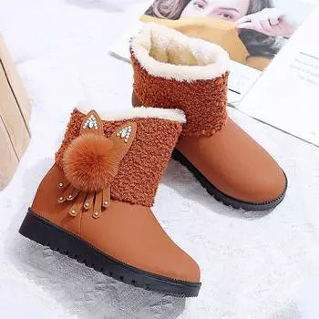 Korean version of warm feet Northeast cotton shoes women s 2024 autumn and winter explosion round head velvet warm short tube large size snow boots 36 чёрный