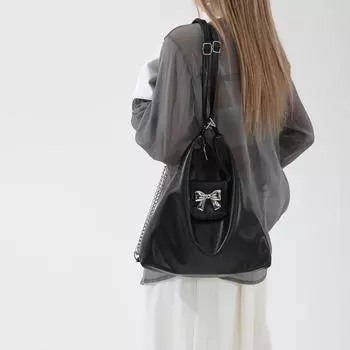 Korean version trendy tote bag women s 2024 summer new fashionable simple backpack large capacity commuter oblique span women s bag чёрный