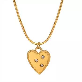 Korean Wind Titanium Steel Plated 18K Real Gold Detailed Snake Bone Chain Niche Design Inlaid Zircon Peach Heart Pendant Necklace