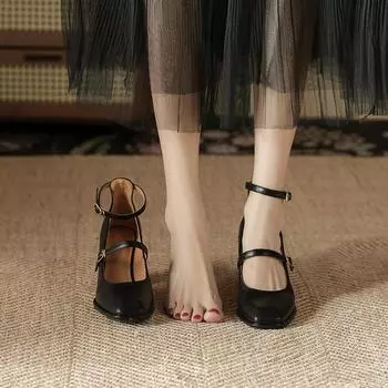 Korean Women s Casual Single Shoes 2024 Spring New Style Square Head Shallow Mouth Versatile Daily High Heels Women s Shoes 35 абрикосовый