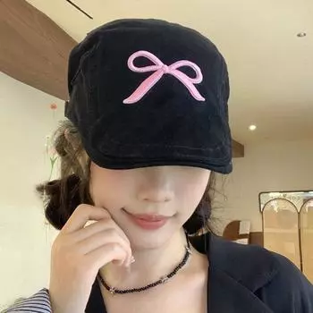 Korean Y2K Bow Berets for Women Girls Bows Embroidery Forward Hat Outdoor Street Photograph Beret Cap Fashion Retro Painter Hats белый