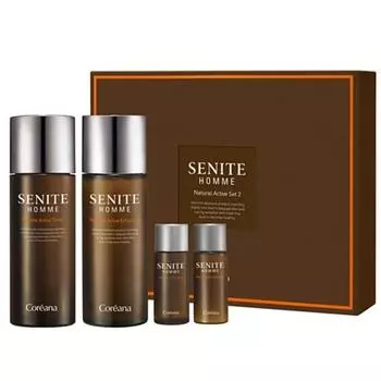 Koreana Senitte Homme Natural Active 2 Тонер 150мл + Эмульсия 150мл + 2P, 1 набор, Набор популярной корейской косметики