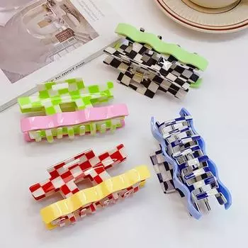 Корейская ацетатная шахматная доска для волос, винтажная красочная заколка для волос, заколка для волос, головные уборы для женщин и девочек, зажим в виде акулы, аксессуары для волос