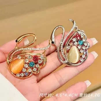 Корейская антибликовая ретро-брошь-корсаж из сплава с бриллиантами в виде лебедя, усовершенствованная текстура, полые большие аксессуары для одежды