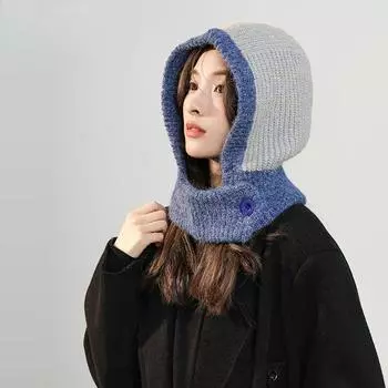 Корейская балаклава женская осенне-зимняя шапка и шарф интегрированная теплая защита ушей шерстяная вязаная шапка Hat circumference 56cm-62cm