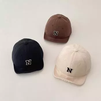 Корейская детская летняя шапка с вышивкой в виде буквы N, регулируемая бейсболка для мальчиков и девочек, мягкая детская шляпа от солнца бежевый