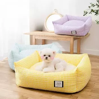 Корейская клетчатая собачья будка для мелких и средних собак, всесезонная собачья кровать для бишона, будка для кошек, питомник для домашних животных Deep Sleep S :45*35*18cm