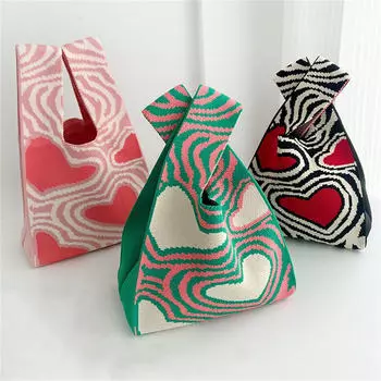 Корейская контрастная сумка в форме сердца, вязаная женская сумка, темпераментная большая сумка в широкую полоску, сумка для телефона, портативная сумка для покупок