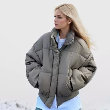 Корейская короткая куртка с воротником-стойкой, свободная и теплая зимой, однотонная, универсальная мужская и женская одежда S