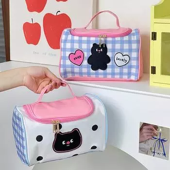 Корейская косметичка из искусственной кожи, водонепроницаемая косметичка, сумка для хранения косметических кистей, женская косметичка для отдыха на природе, дорожная сумка для девочек