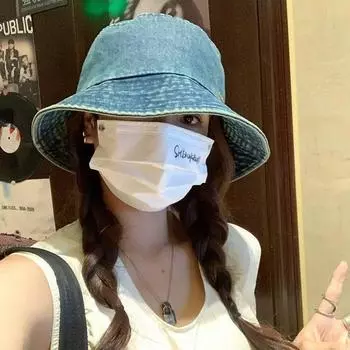 Корейская ковбойская шляпа рыбака детская солнцезащитная универсальная простая уличная шляпа для бассейна расширенный смысл показывает лицо маленькая шляпа-ведро мужская тенденция M (56-58cm) JHMY denim basin hat