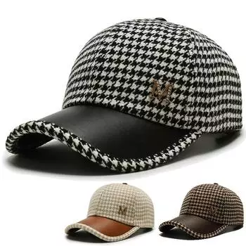 Корейская кожаная шляпа с полями в клетку с рисунком «гусиная лапка» и надписью M, кепка-утка для женщин, осенне-зимняя универсальная модная бейсболка, модная шляпа