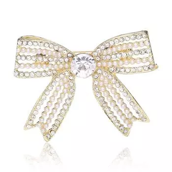 Корейская креативная брошь-бантик с жемчугом, модная простая булавка, маленькая ароматная темпераментная корсажная брошь, аксессуары золотой