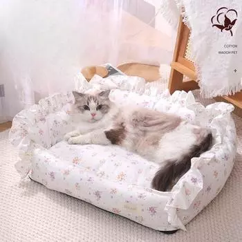 Корейская кружевная будка для кошек на все времена года, теплое гнездо для кошек, милое цветочное гнездо для домашних животных, полностью съемное и моющееся гнездо для осени и зимы S 50 * 40 * 20cm