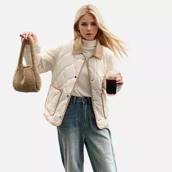 Корейская маленькая ароматная ветровая контрастная цветовая гамма хлопковая одежда короткая куртка зимняя свободная лацкан ромбовидная легкая хлопковая одежда S