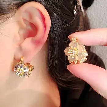 Корейская милая личность ретро циркон опал двухсторонние серьги-пряжки в виде цветка нишевый дизайн элитный темперамент серьги